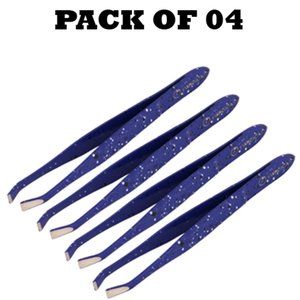 Forgica Professional Stainless Steel Dotted Paper Coated Blue Tweezer Pack of 04